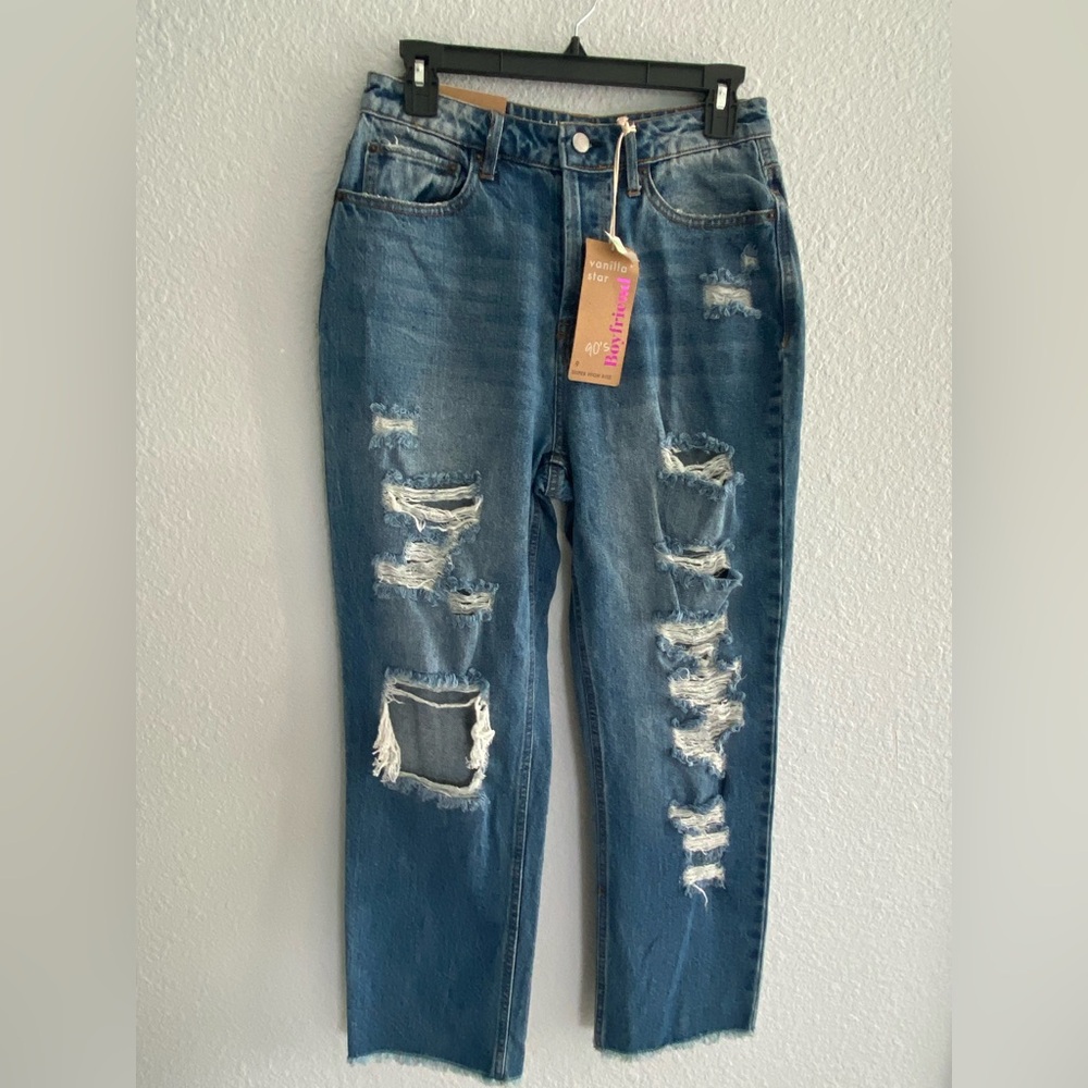 NWT Vanilla Star Distressed 90's Boyfriend Jeans high-rise straight-leg size 9 - Picture 6 of 16
